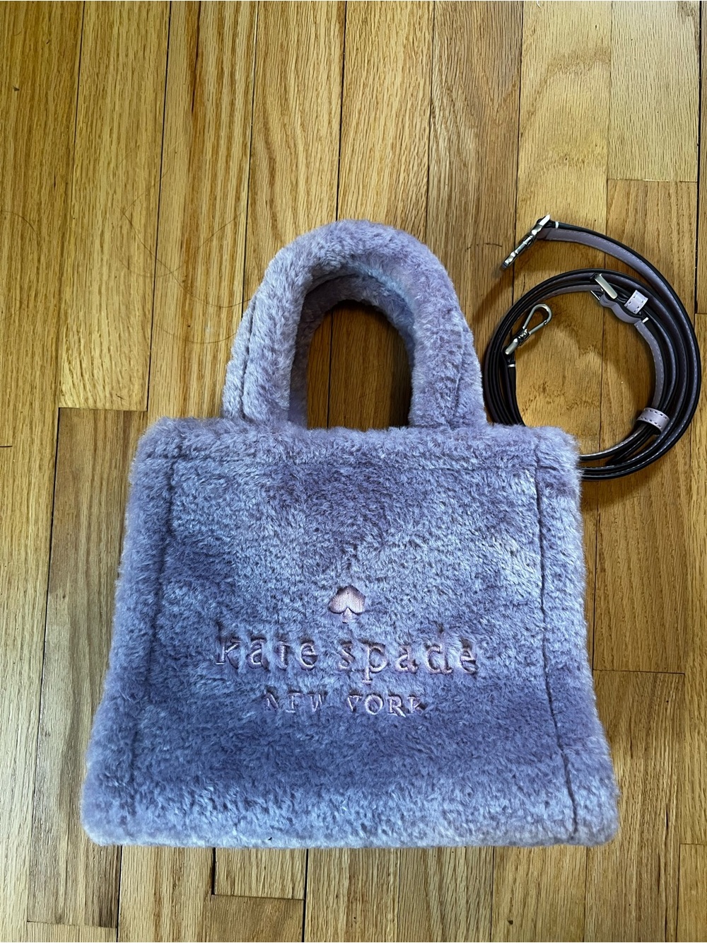 kate spade Lavender/Lilac Faux Fur Mini Tote with Detachable Strap/NWT/Ellie